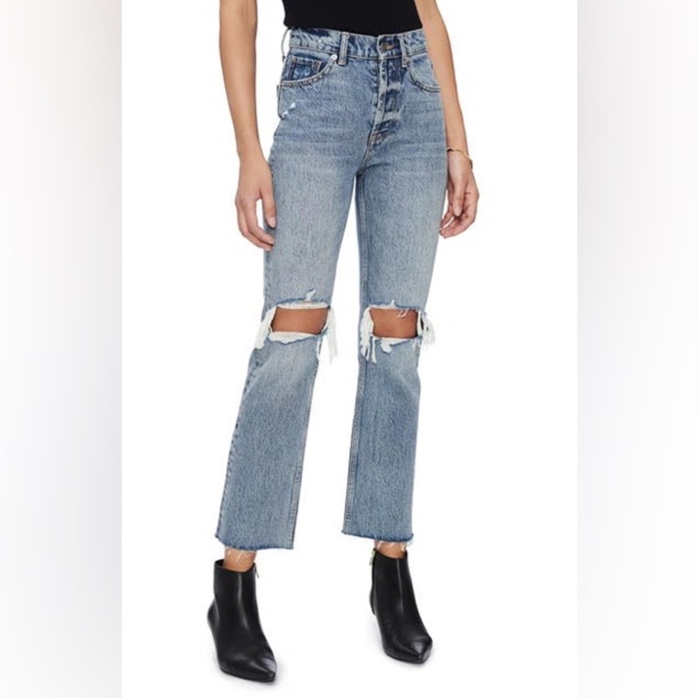 Anine Bing Blue Distressed Flare Jeans - Picture 1 of 8